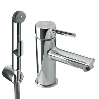 Tres Alplus, Einhebel-Waschtischmischer mit Dusche für WC., chrom