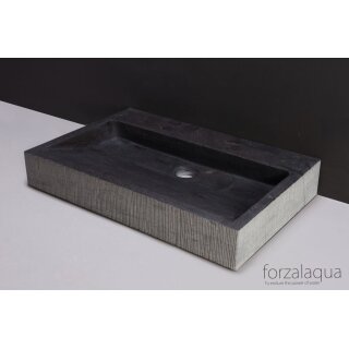 Forzalaqua Stein Waschbecken, PALERMO BLUESTONE GEMEISSELT 60X40X9CM, 1XØ36MM