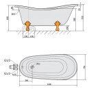 RETRO Freistehende Badewanne schwarz/weiss, 169x75x72cm, Füsse bronze,