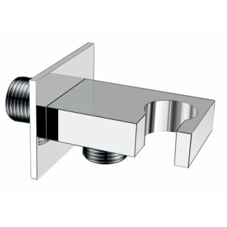 Wasseranschlussbogen mit Brausehalter, eckig, Chrom