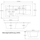 SYNA Badewanne mit Duschzone 167,5x85/70x40 cm, links, weiss