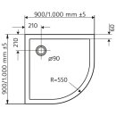 HSK MARMOR-POLYMER-DUSCHWANNE Viertelkreis 90x90cm,...